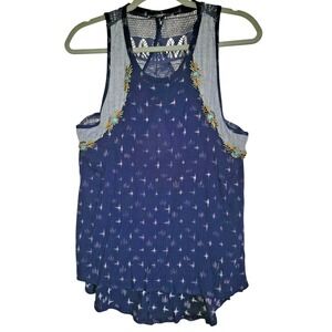 Miss Me Women's Blue Blouse Top Sleeveless Swing Top Lace‎ Crisscross Back
